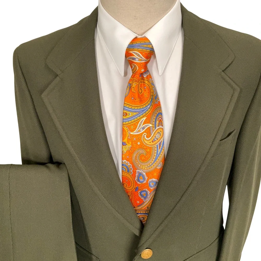 Palm Beach Suit Mens 42R Olive Green 2pc Gold Button 70s Leisure USA Officewear